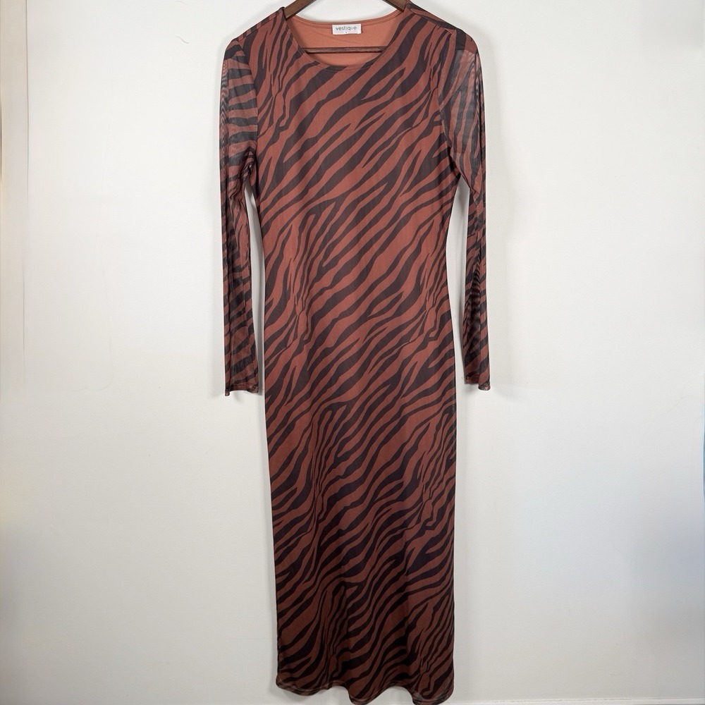 Vestique Maxi Dress Animal Print Body on Brown Black Womens Large